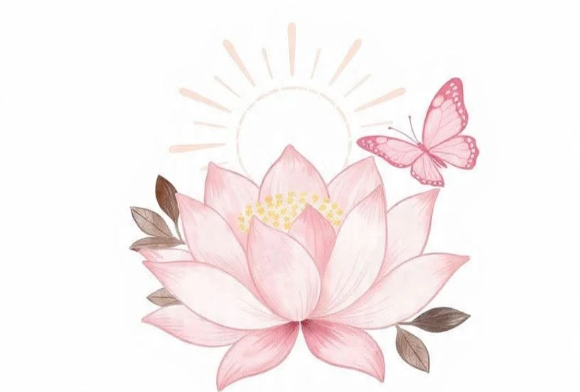 Soft pink lotus and butterfly illustration